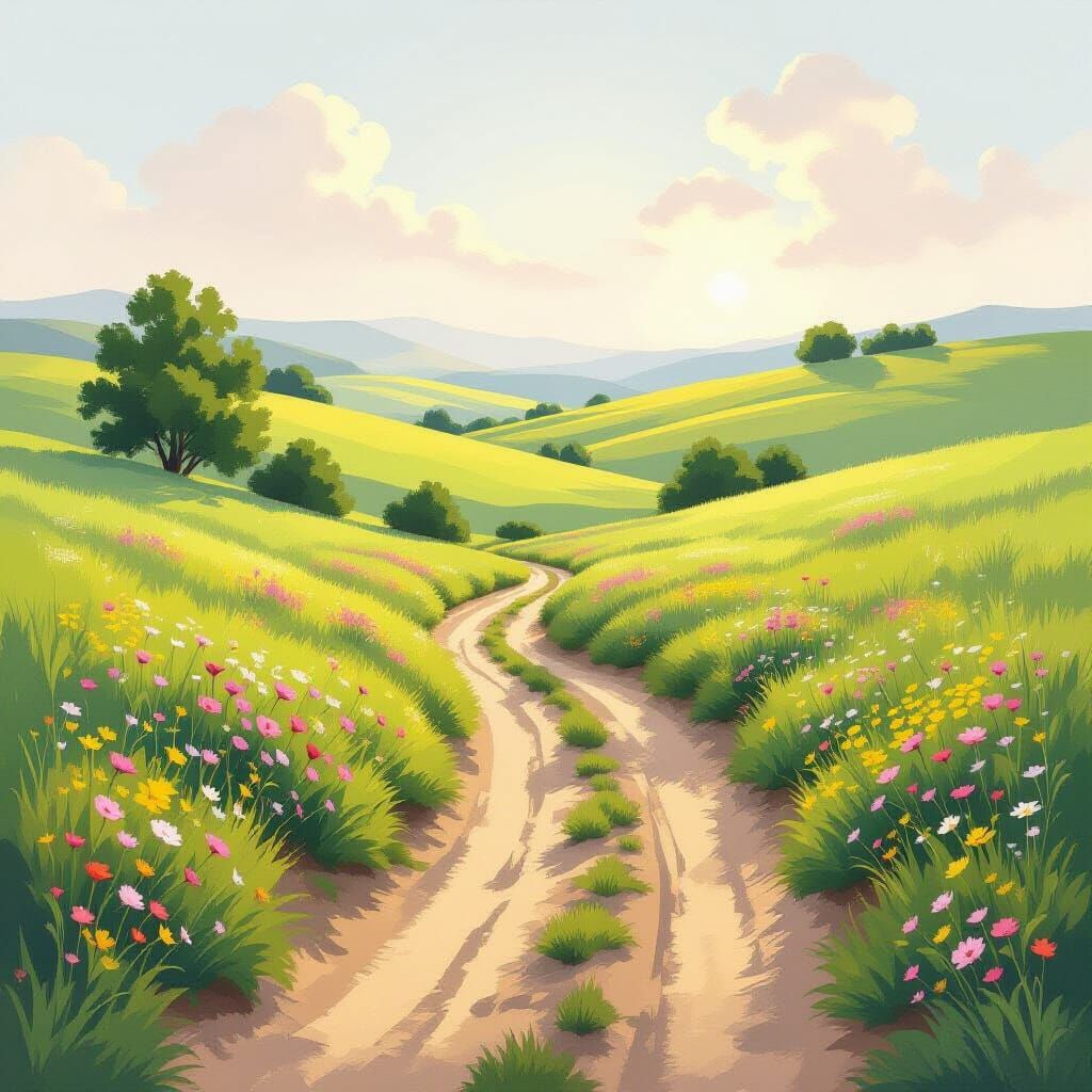 Serene Landscape Painting of a Winding Path