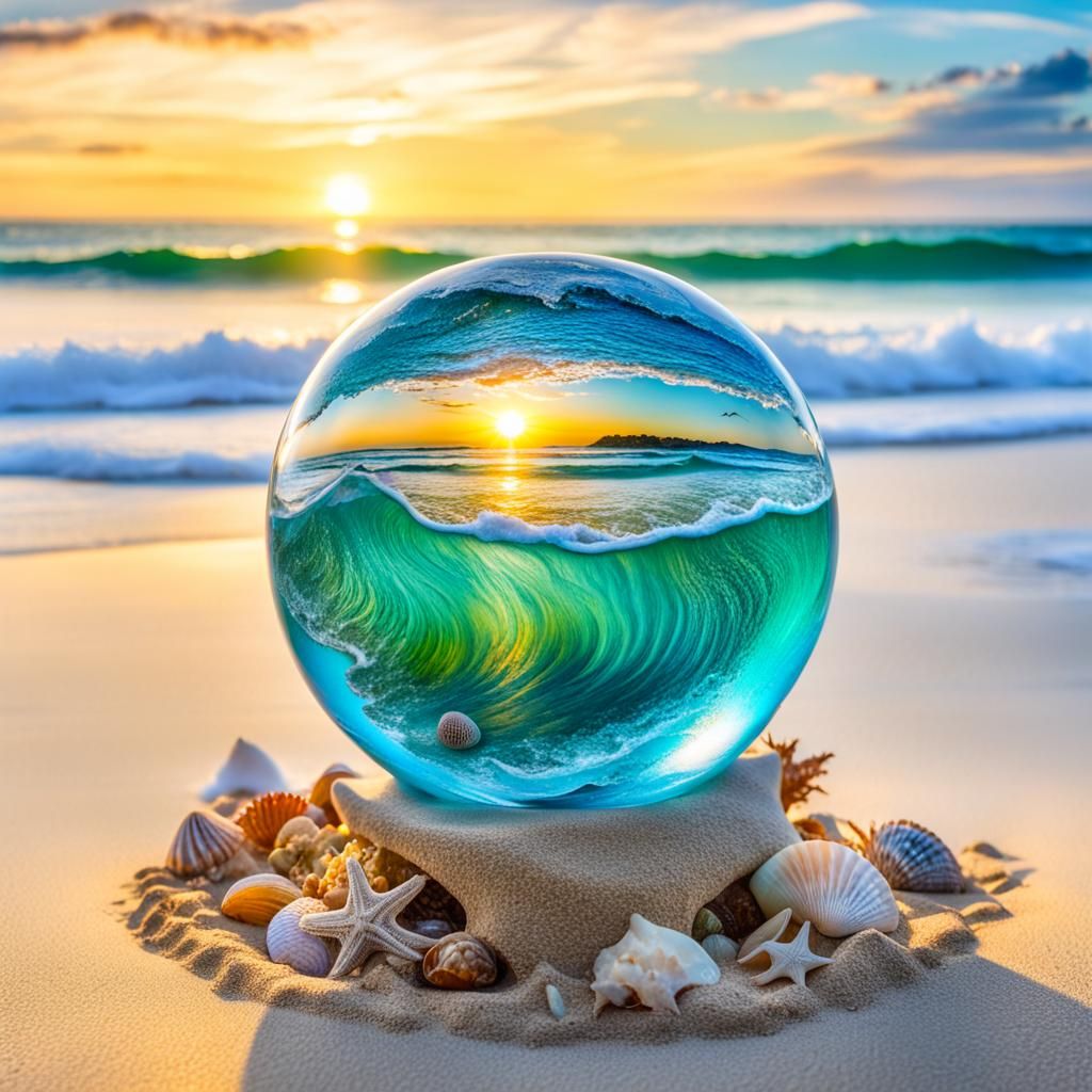 Ocean Waves Encased in Crystal Sphere