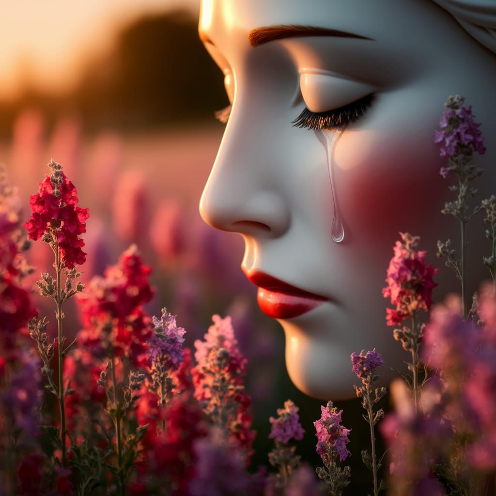 Golden Hour Tear on Porcelain Cheek