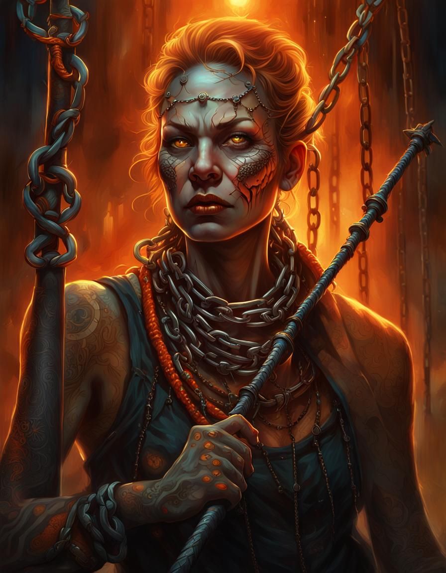 Woman with Chains: Photorealistic Digital Art Portrait