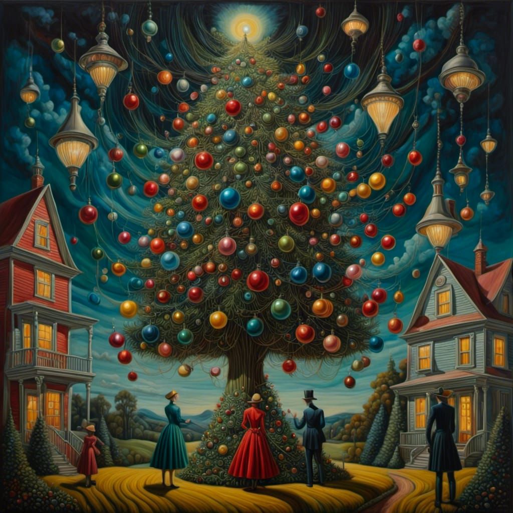 Surreal Christmas Tree Strangled by Christmas Lights