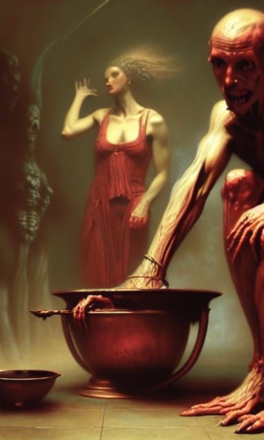 Horrific Cauldron of Limbs, Dark Fantasy Illustration