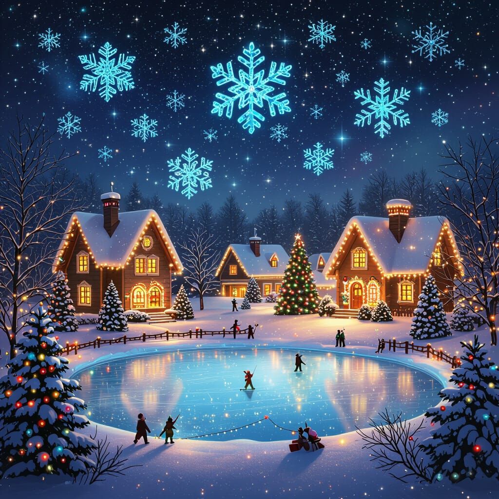 Cosmic Christmas Village with Bioluminescent Snowfall