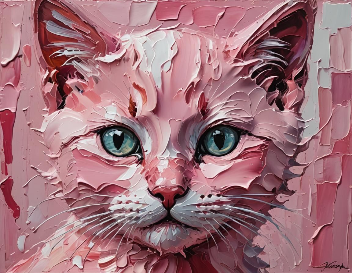 Pink Kitten as Impasto Oil Painting