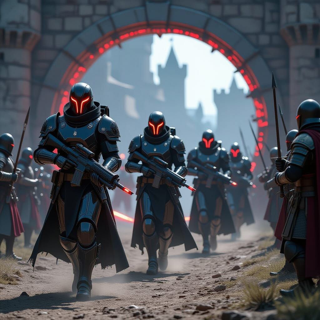 Futuristic Soldiers Arrive on Medieval Battlefield