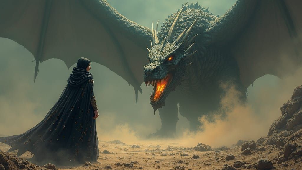 Sorceress Summons Spectral Dragon in Dark Fantasy Style