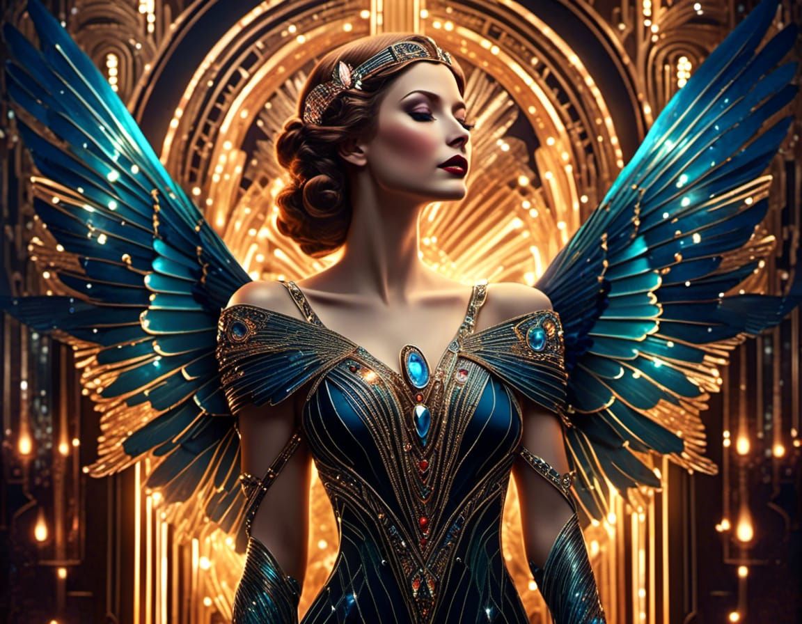 Art Deco Angel with Majestic Wings
