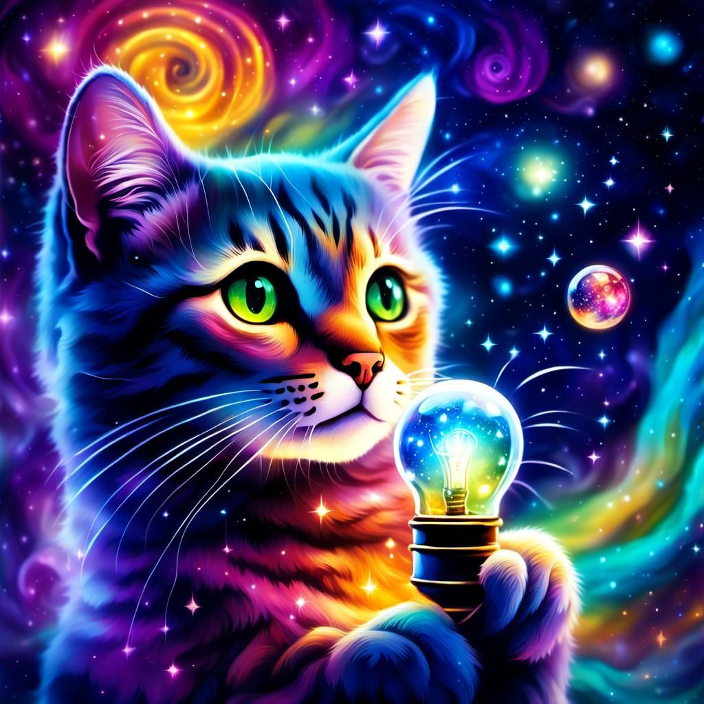 Cosmic Cat Plays With Galaxy Lightbulb
