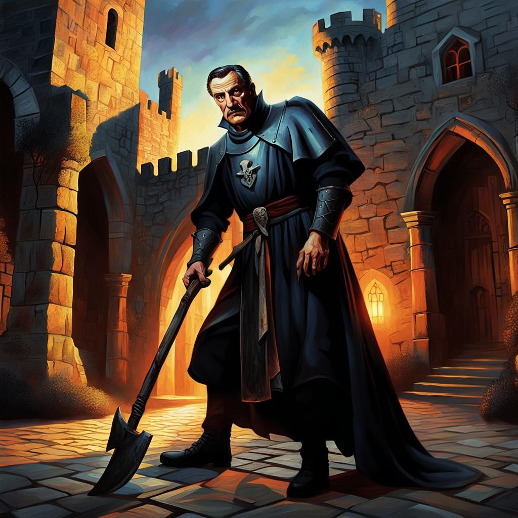 Vincent Price with Axe in Dark Fantasy Oil Painting