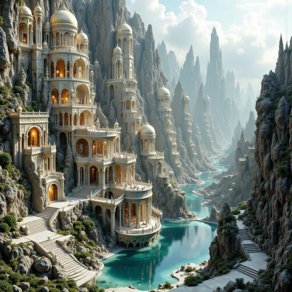 Dadaist Temple City in Pastel Colors