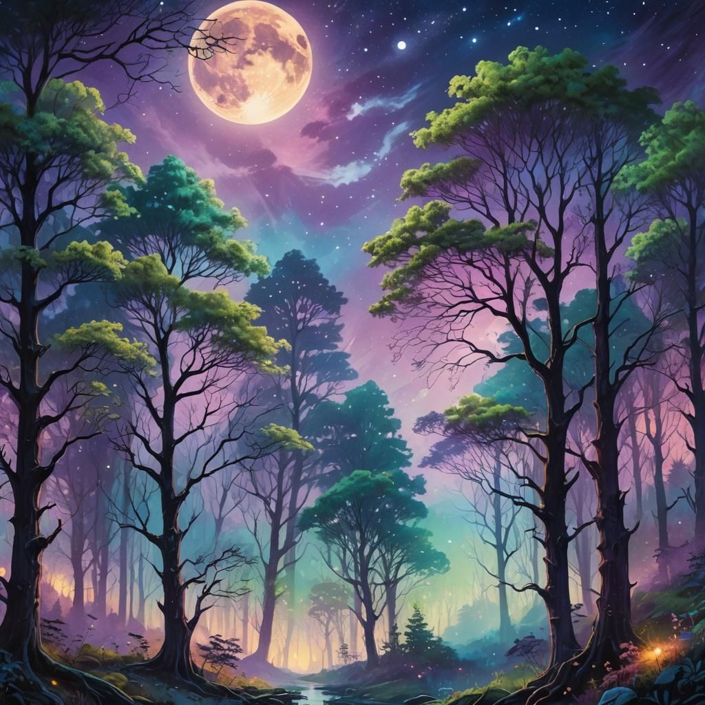 Mystical Forest at Dusk in Fantasy Style