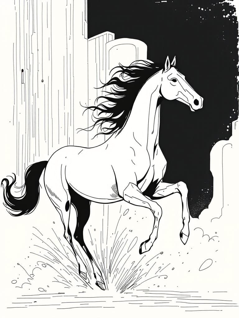 Graceful Horse Runs Free with Elongated Style