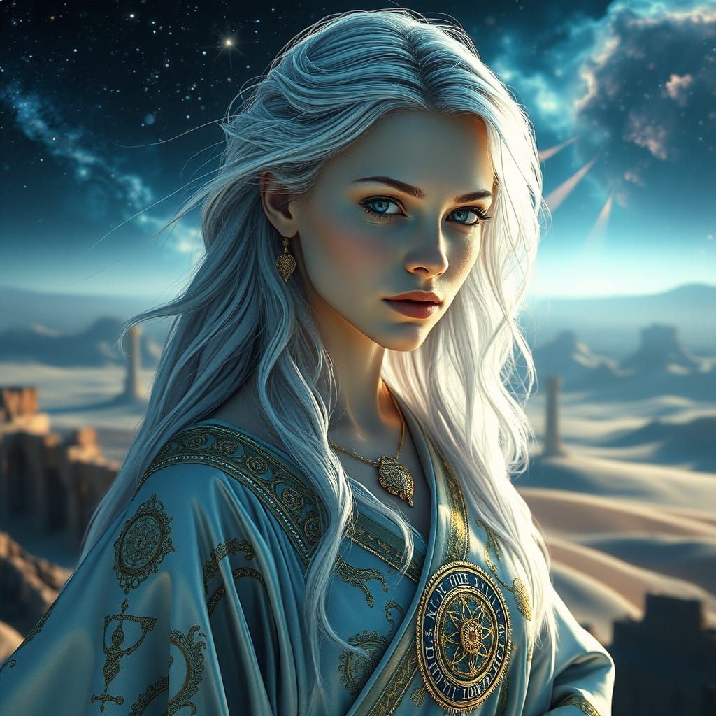 Chronessa, Ethereal Goddess of Time in Celestial Attire