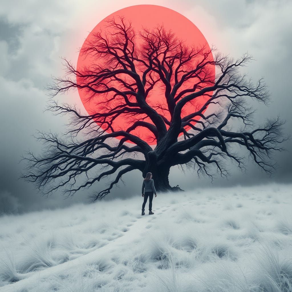 Ethereal Woman Under Neon Sky, Fantasy Art