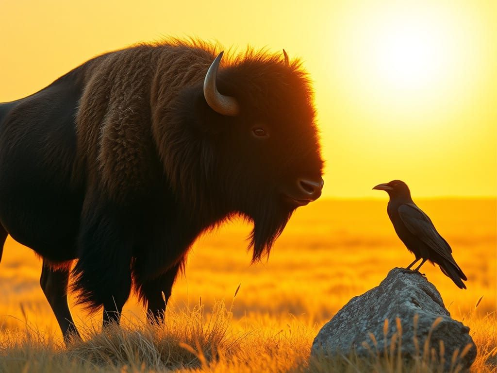 Majestic Bison on Golden Prairie in Cinematic Style