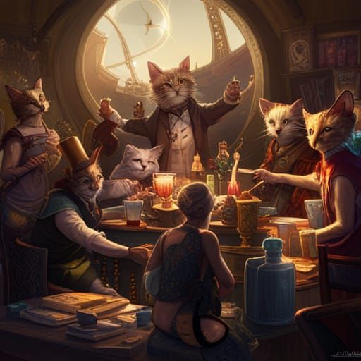 Cats' Dark Fantasy Party, Hyperdetailed 8K Art