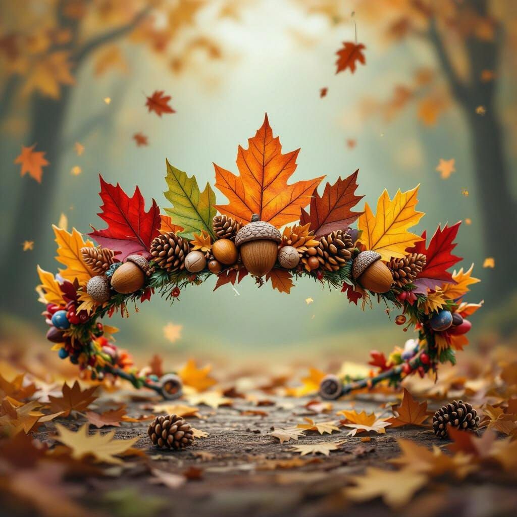 Magical Autumn Diadem of Leaves and Acorns