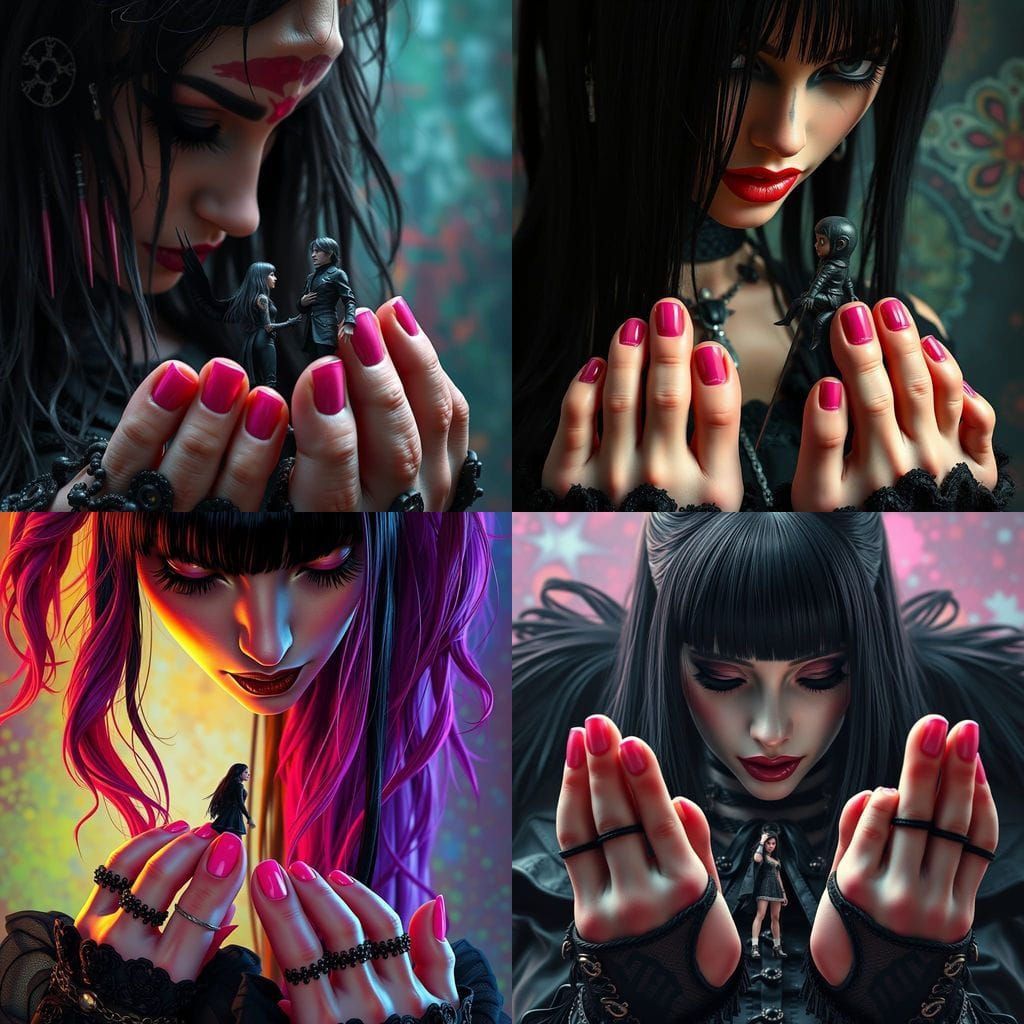 Goth Giantess Dominating Tiny Man: Hyperrealistic Art