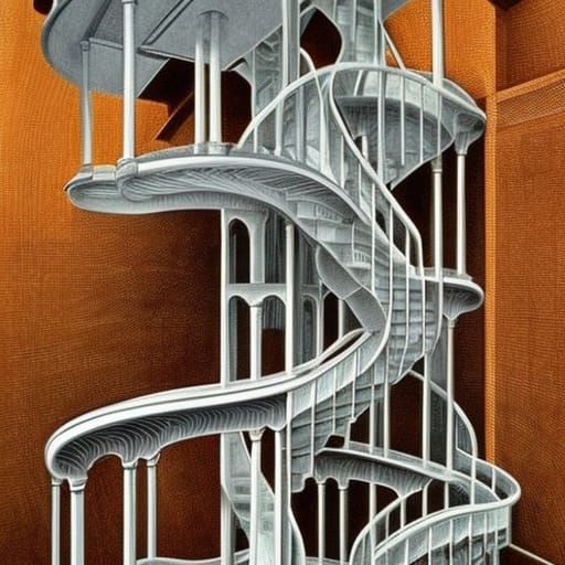 Escher-esque Staircases in Hyperdetailed Photorealism