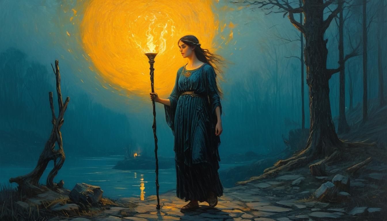 Hecate at the Crossroads: A Neoclassical Oil Painting