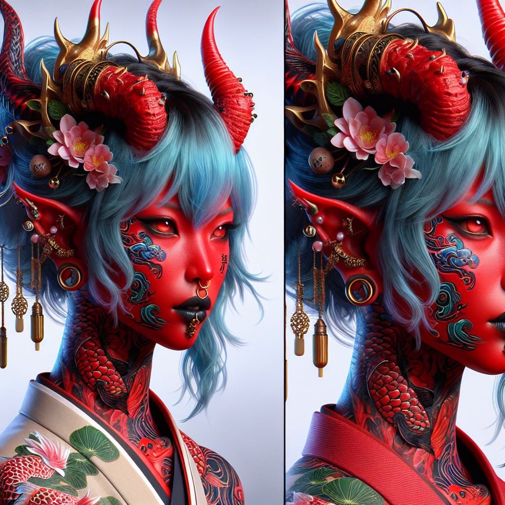 Red Oni Portrait in Fantasy Realism Style