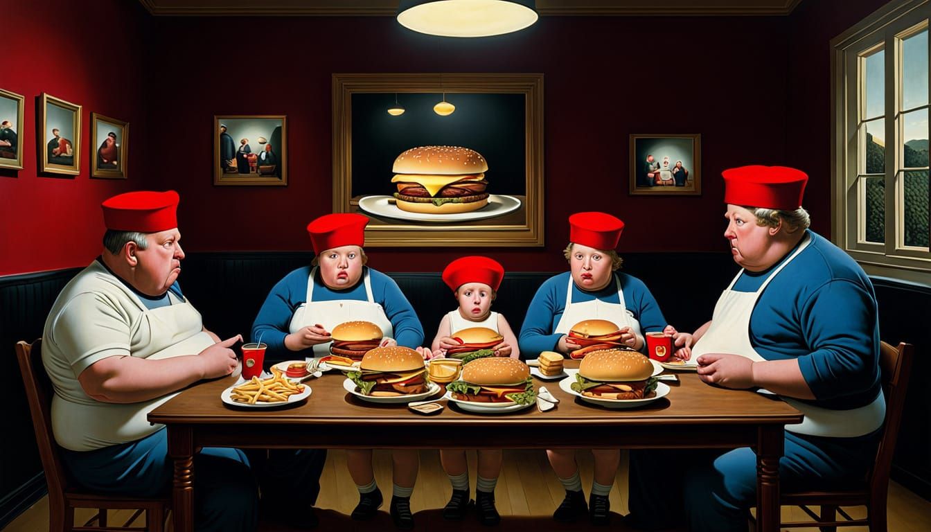 Surreal Family Meal in Ligne Claire Style