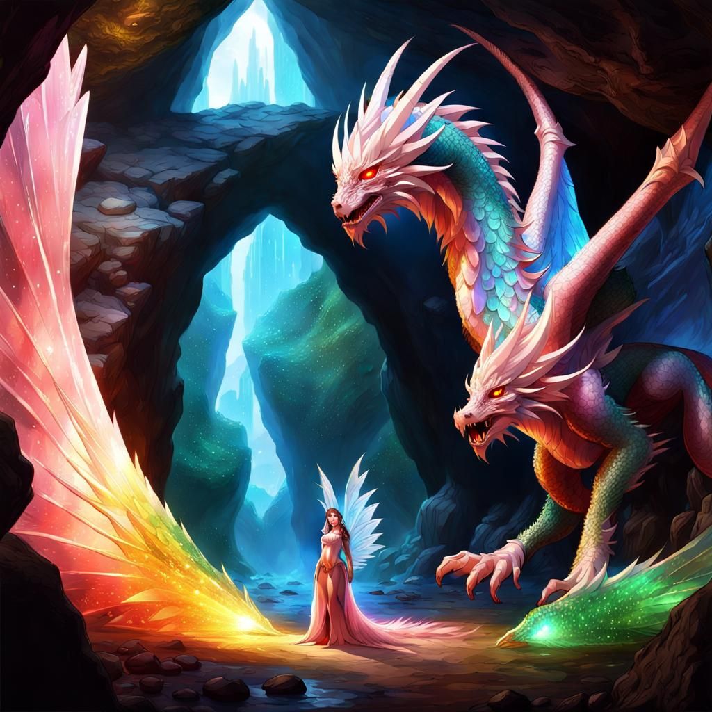 Crystal Cave Guardian: Dragon and Diamond Fantasy Art