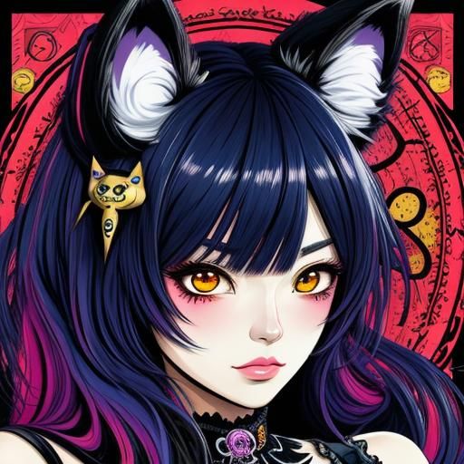 Anime Demon Girl with Cat Ears in 128k