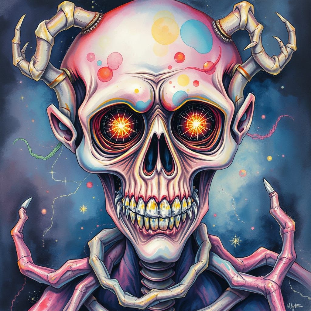 Whimsically Grotesque Necromancer in Watercolor Style