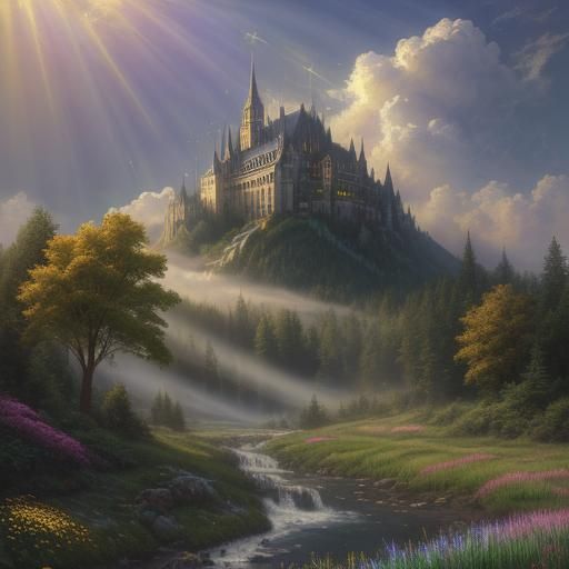 Sparkling Meadow with Golden Graffiti Art