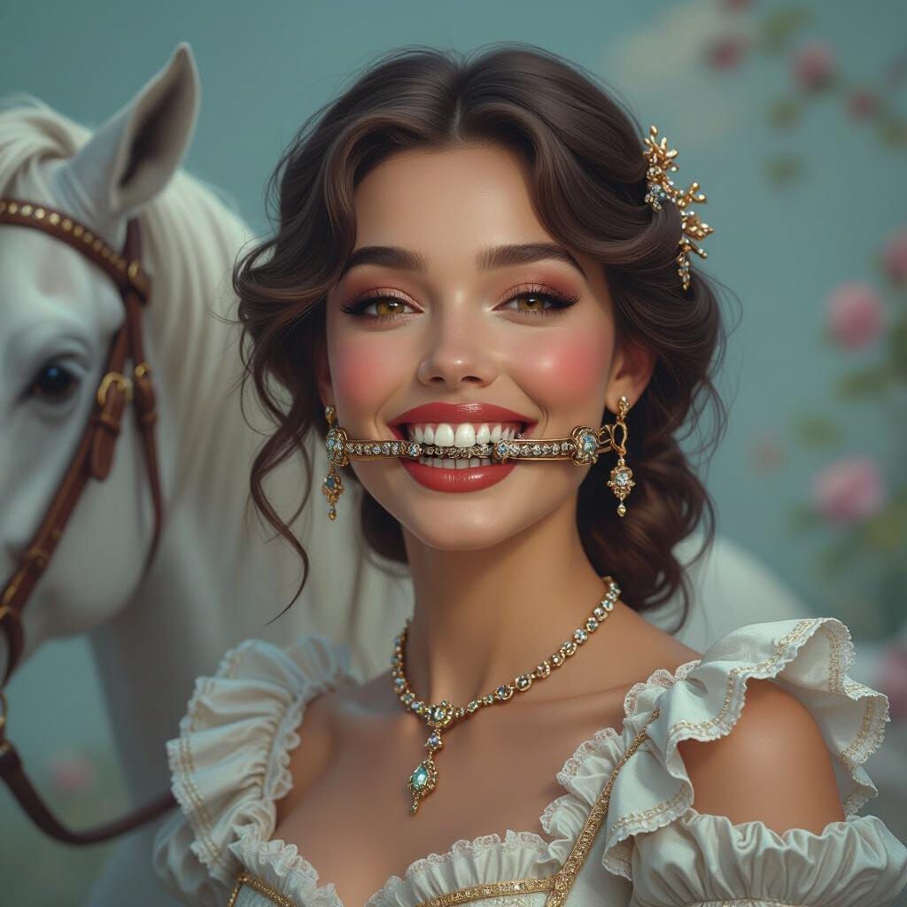 Victorian Woman with Horse Bit Gag in Dreamscape