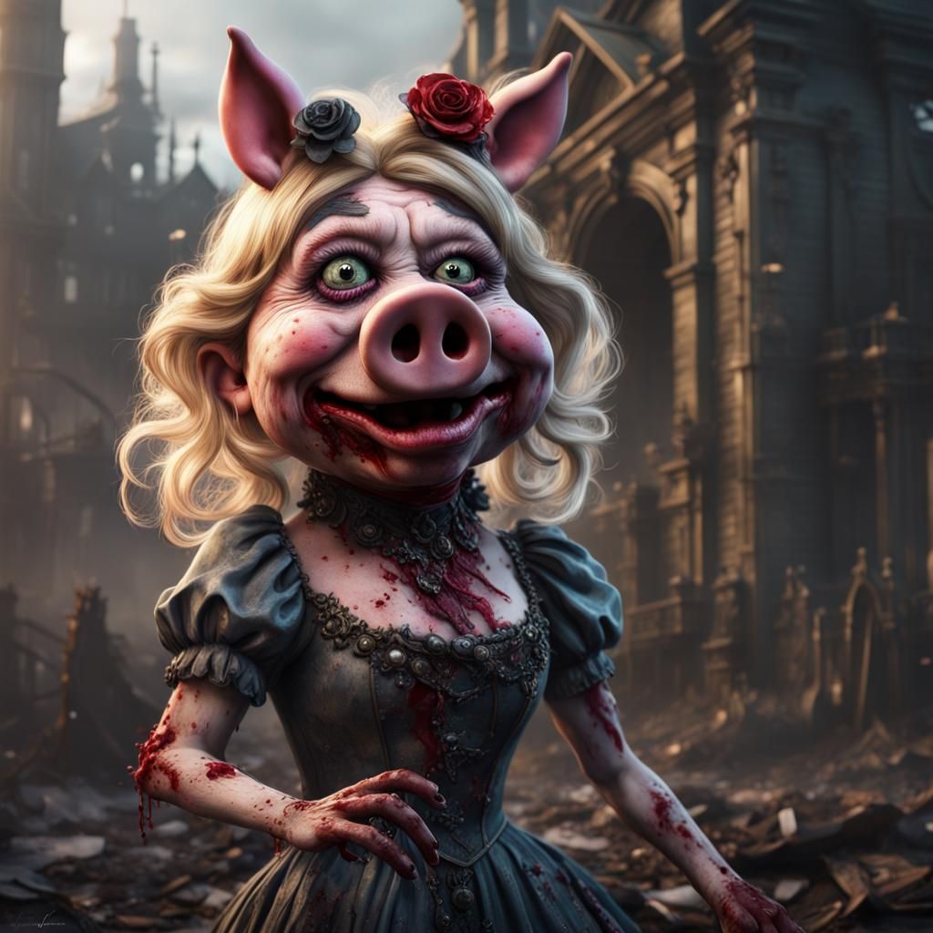 Zombie Miss Piggy: Detailed Fantasy Art