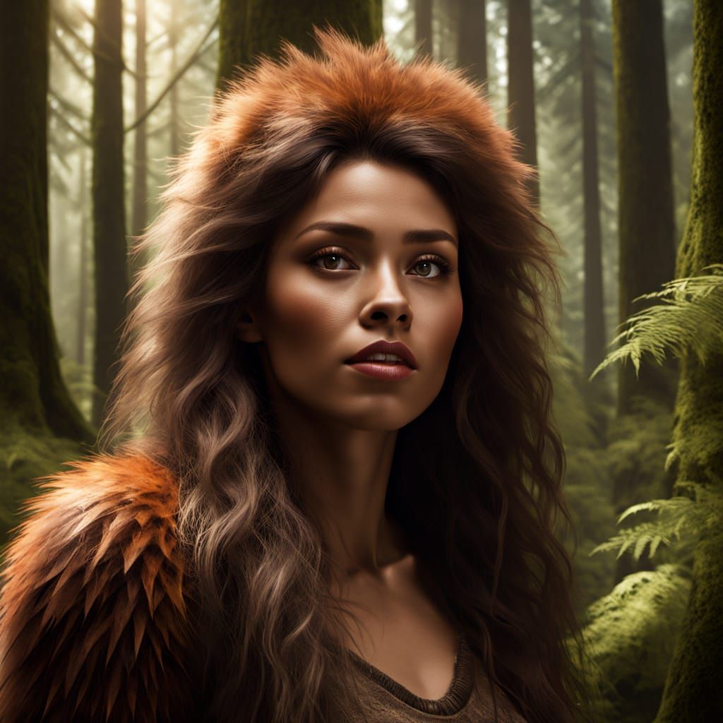 Excited Sasquatch Woman in Hyperrealistic Digital Painting