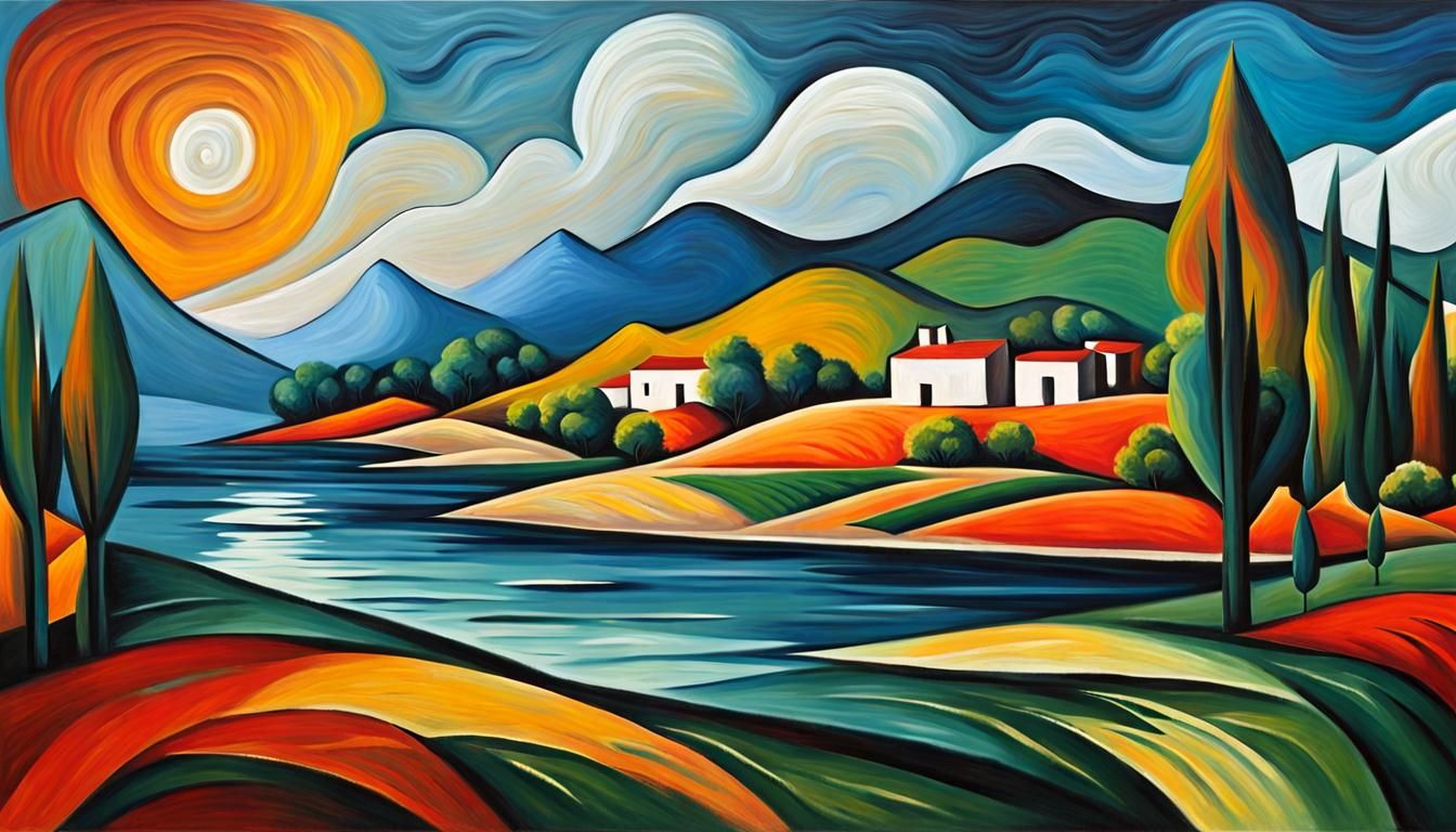 Cubist Landscape Oil Painting