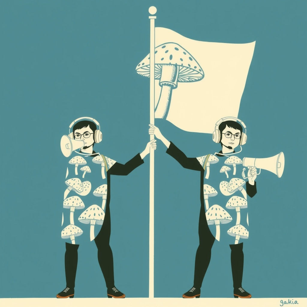 Indonesian Accountants' Mushroom Celebration in Linocut Styl...