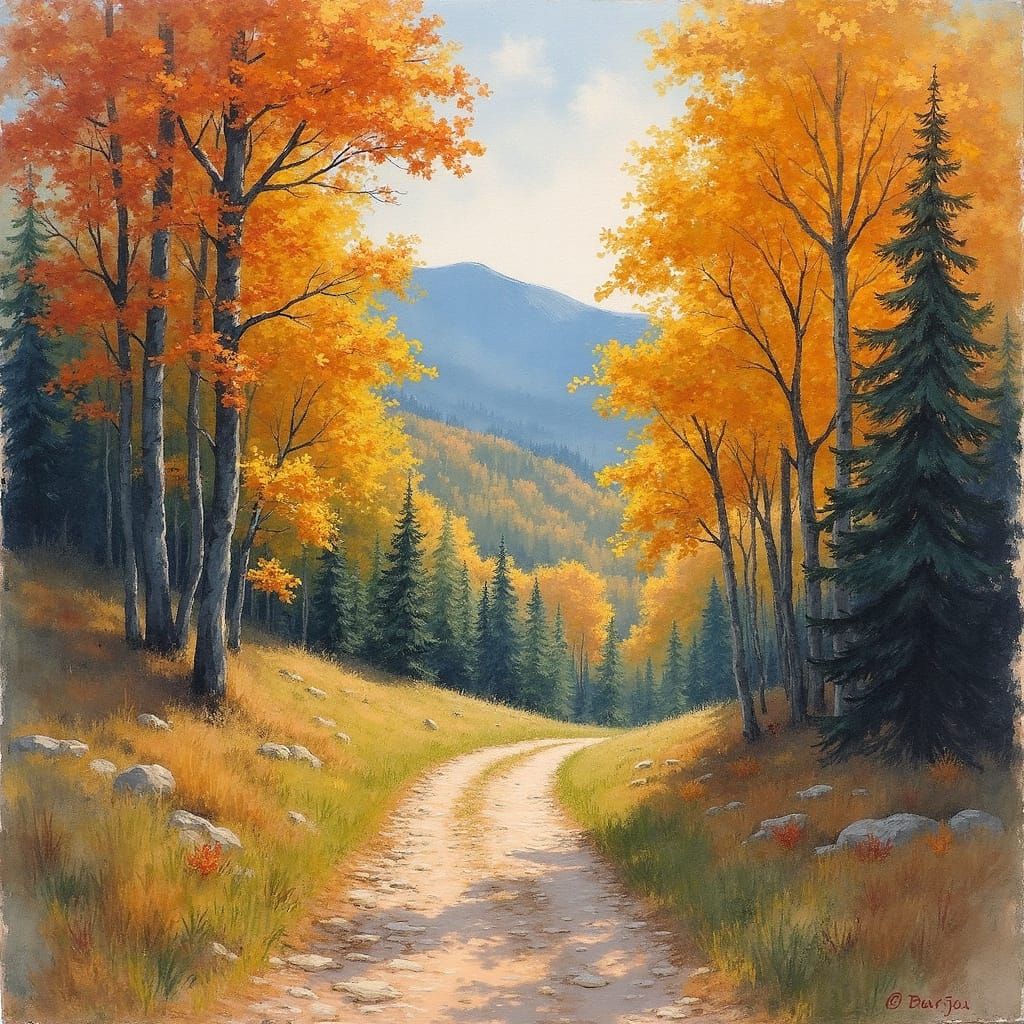 Autumn Forest Path: An Impressionist Watercolour Painting