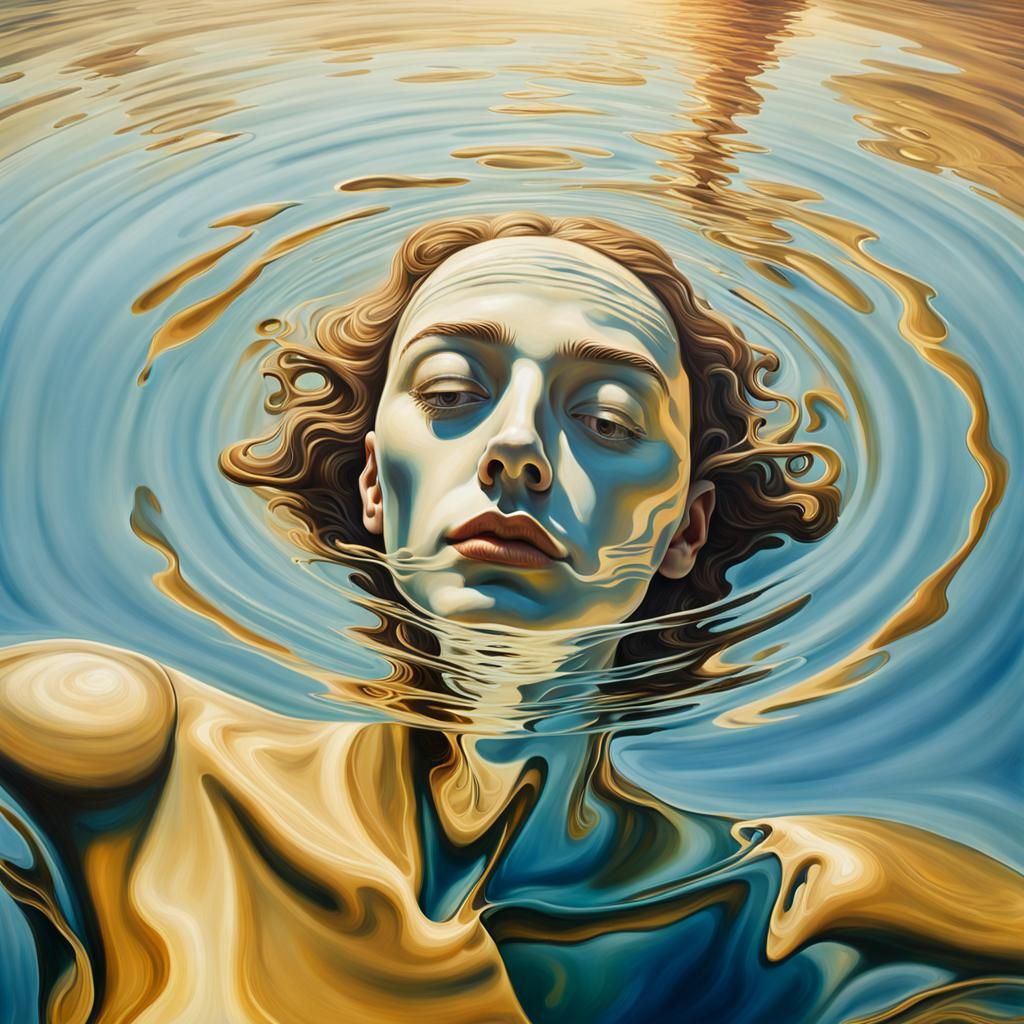 Person Submerged in Water as Surrealist Oil Painting