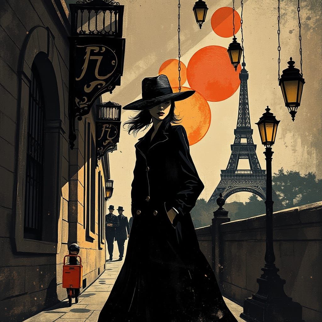 Noir Cubist Portrait of a Woman on European Tour