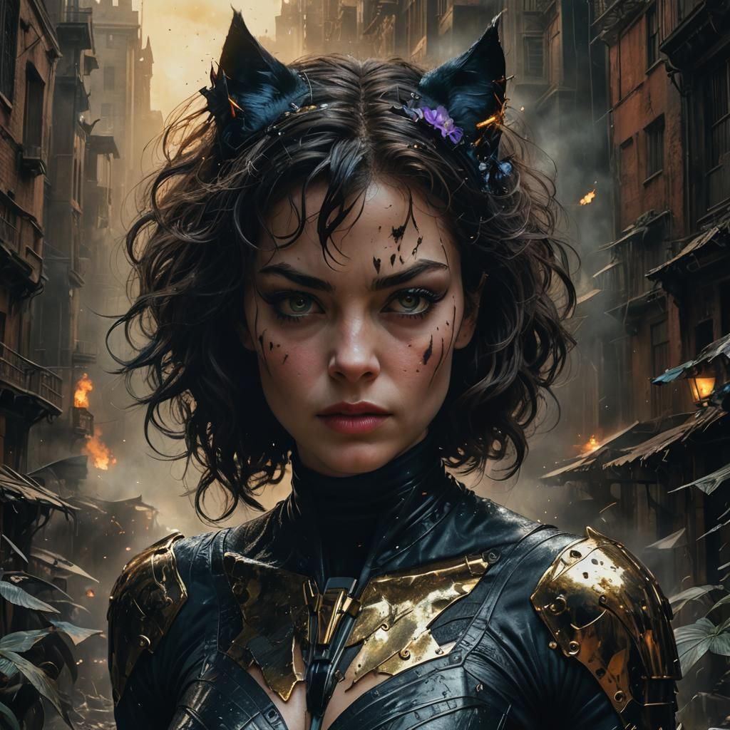 Catwoman: Cinematic Scene in Magic Realism Style