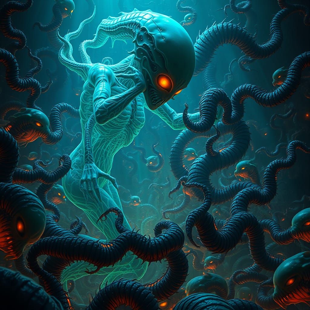 Humanoid Painter Creates Fractal Monster Worlds