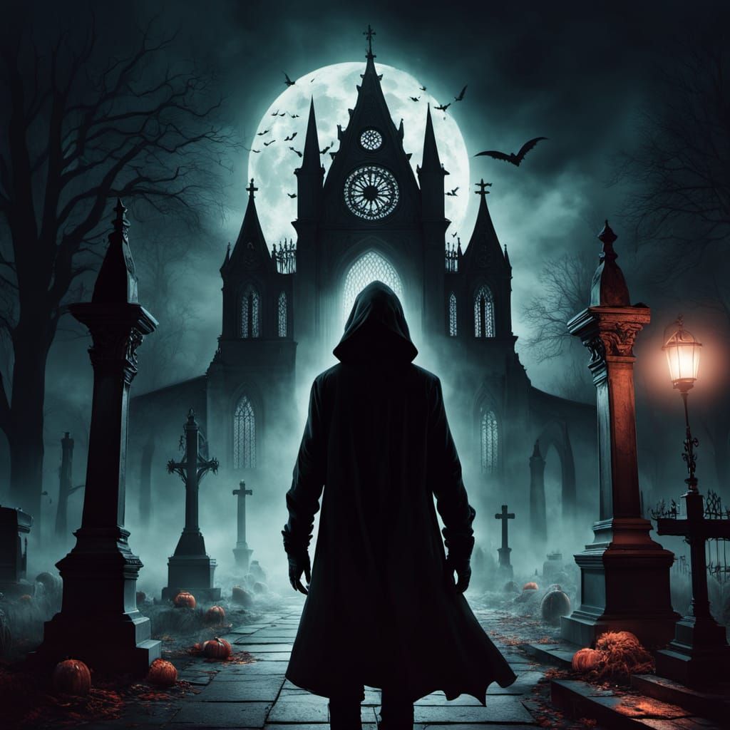 Mysterious Midnight Figure in a Haunted Cemetery
