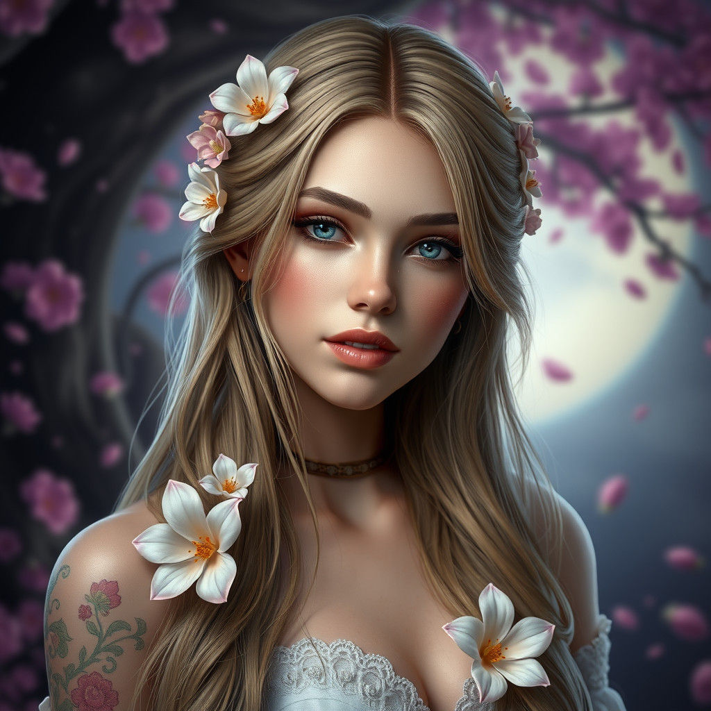 Woman with Flowing Floral Hair: Fantasy Art
