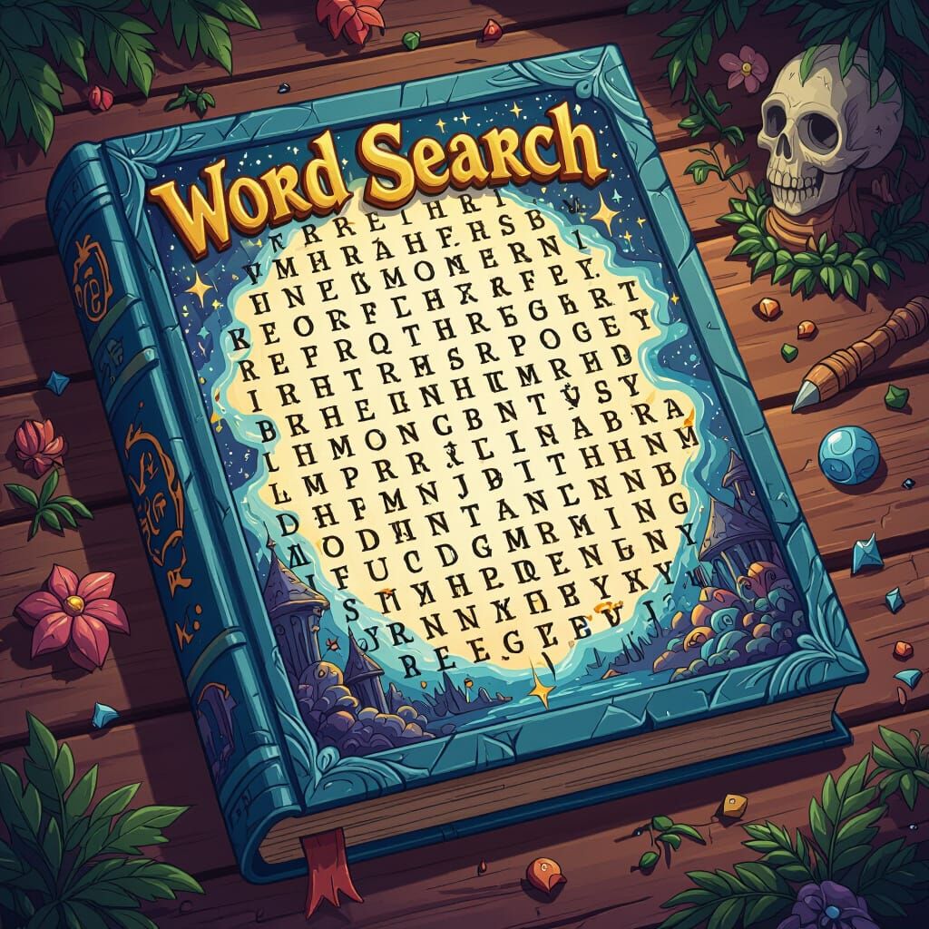 Cartoon Book Cover with Word Search Puzzle - Fantastical Mat...