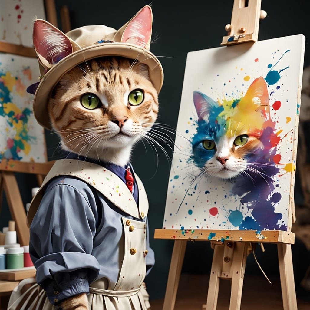 Whimsical Feline Artist Creates Majestic Sign