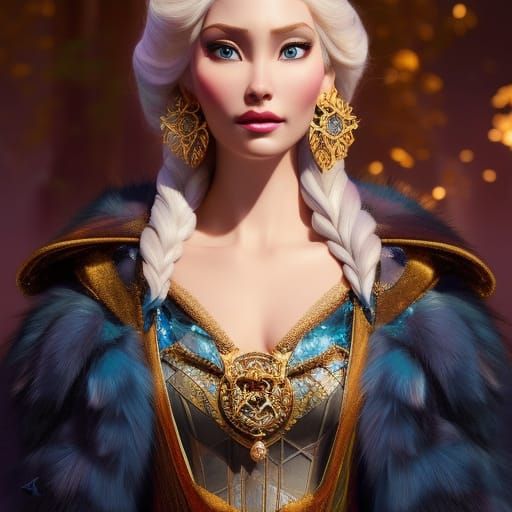 Majestic Portrait of Wealthy Woman in Fur Cloak