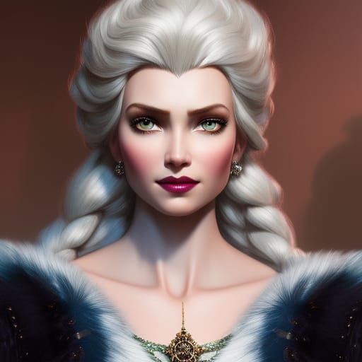 Wealthy Woman in Fur Cloak, Art Nouveau Portrait