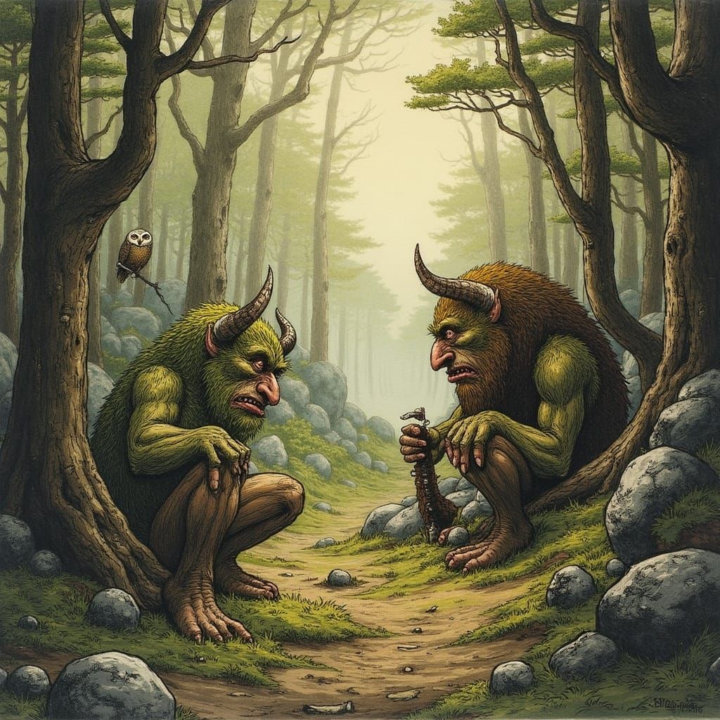 Trolls and Owl in Enchanted Forest