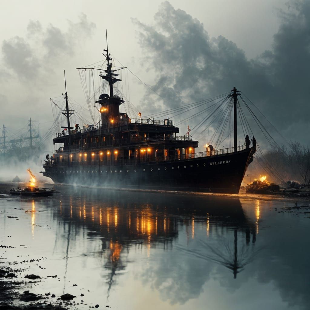 Abandoned Steamboat in a Crumbling Forest