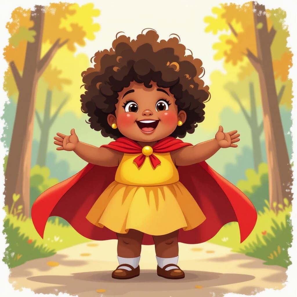 Joyful African American Girl in Cape, Oil Gouache Melting St...