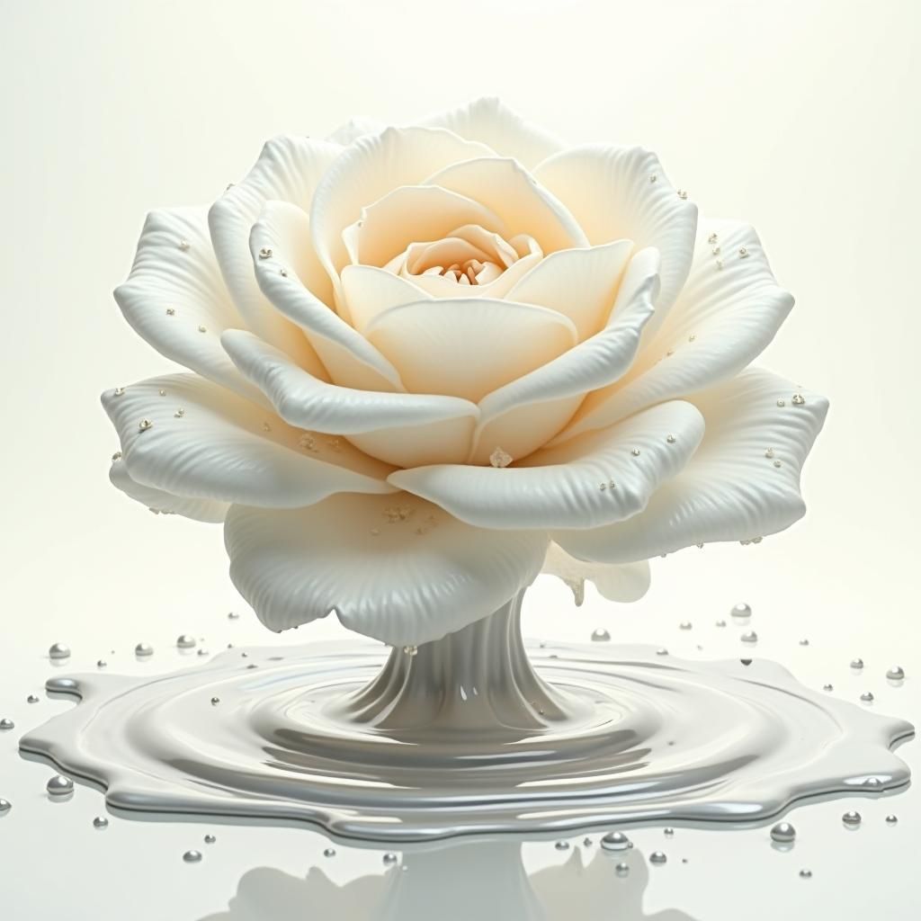 Majestic White Rose in Bloom, Surrealist Style